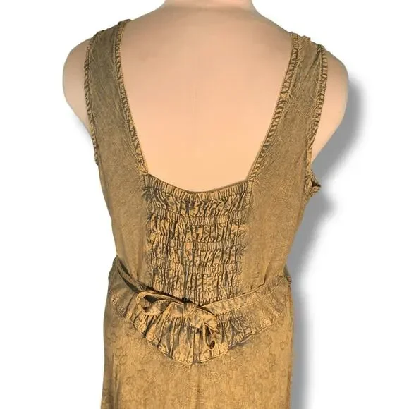 Vintage 90s Brown Boho Embroidered Crinkle Maxi Sleeveless Sundress Plus Size 1X - Picture 8 of 11